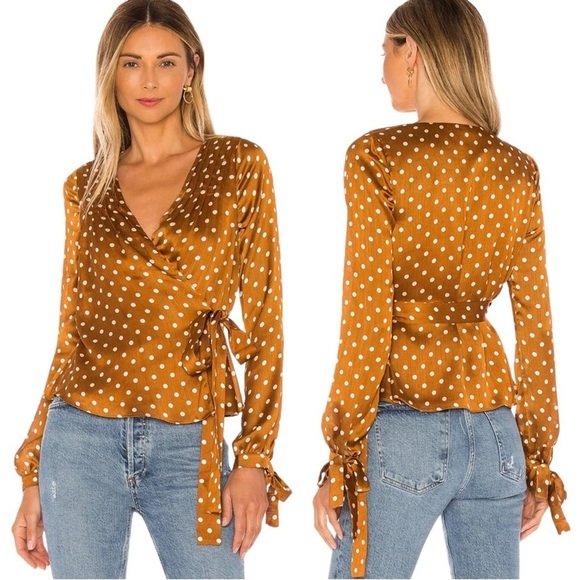 NEW REVOLVE Tularosa Charmaine Wrap Top in Camel Polka Dots size S - Picture 1 of 5